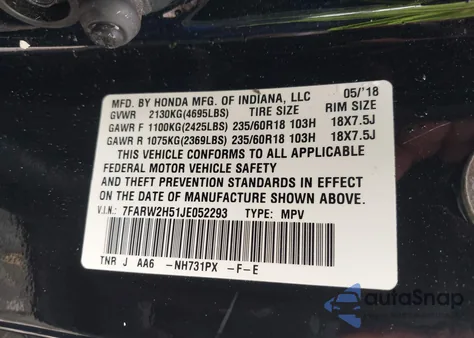 2018 Honda Cr-V Ex from USA, damaged, VIN 7FARW2H51JE052293
